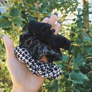 houndstooth plaid handmade hair scrunchie set